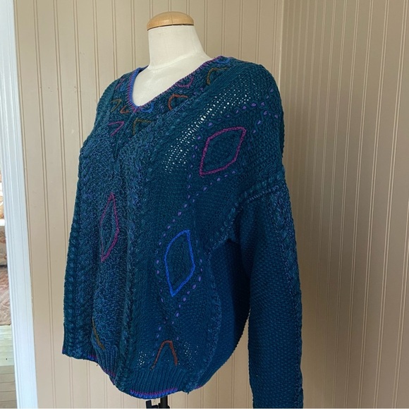 Vintage Colours By Alexander Julian Oversized Sweater Cotton Hand Knit  Size M - Picture 3 of 9